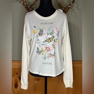 Cold Crush Juniors Size M Nurture Nature Butterfly Graphic Long Sleeve T-Shirt